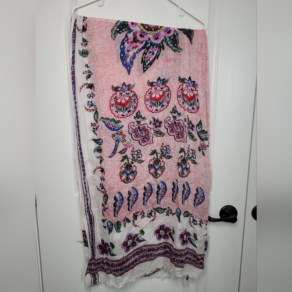 Vera Bradley Scarf Floral Hearts White Red Purple Fringe 28 In X 69 In Boho